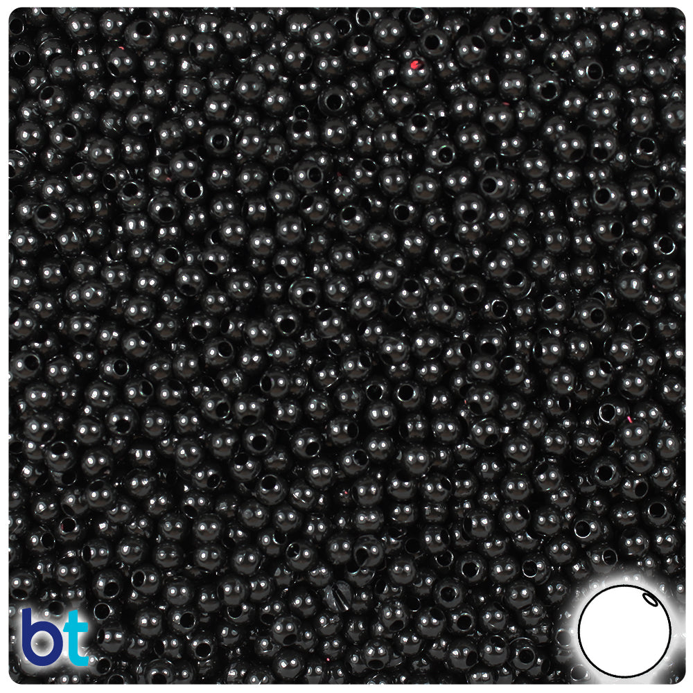 Black Opaque 3mm Round Plastic Beads (28g)