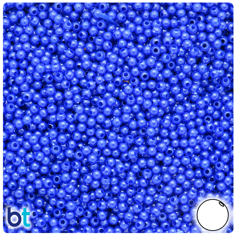 Royal Blue Opaque 3mm Round Plastic Beads (28g)