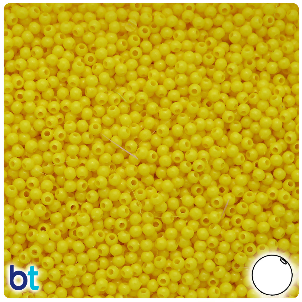 Yellow Opaque 3mm Round Plastic Beads (28g)