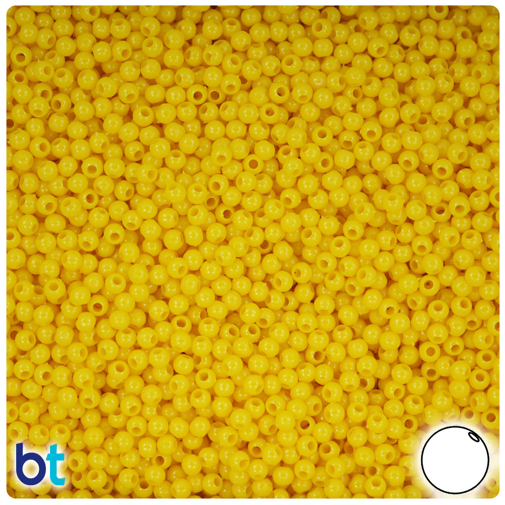 Bright Yellow Opaque 3mm Round Plastic Beads (28g)