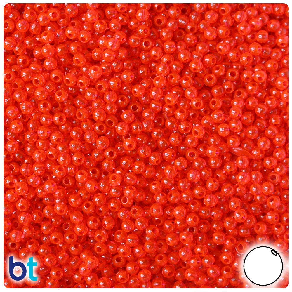 Fire Red Transparent 3mm Round Plastic Beads (28g)