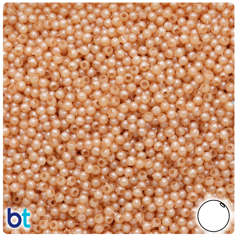 Peach Pearl 3mm Round Plastic Beads (28g)