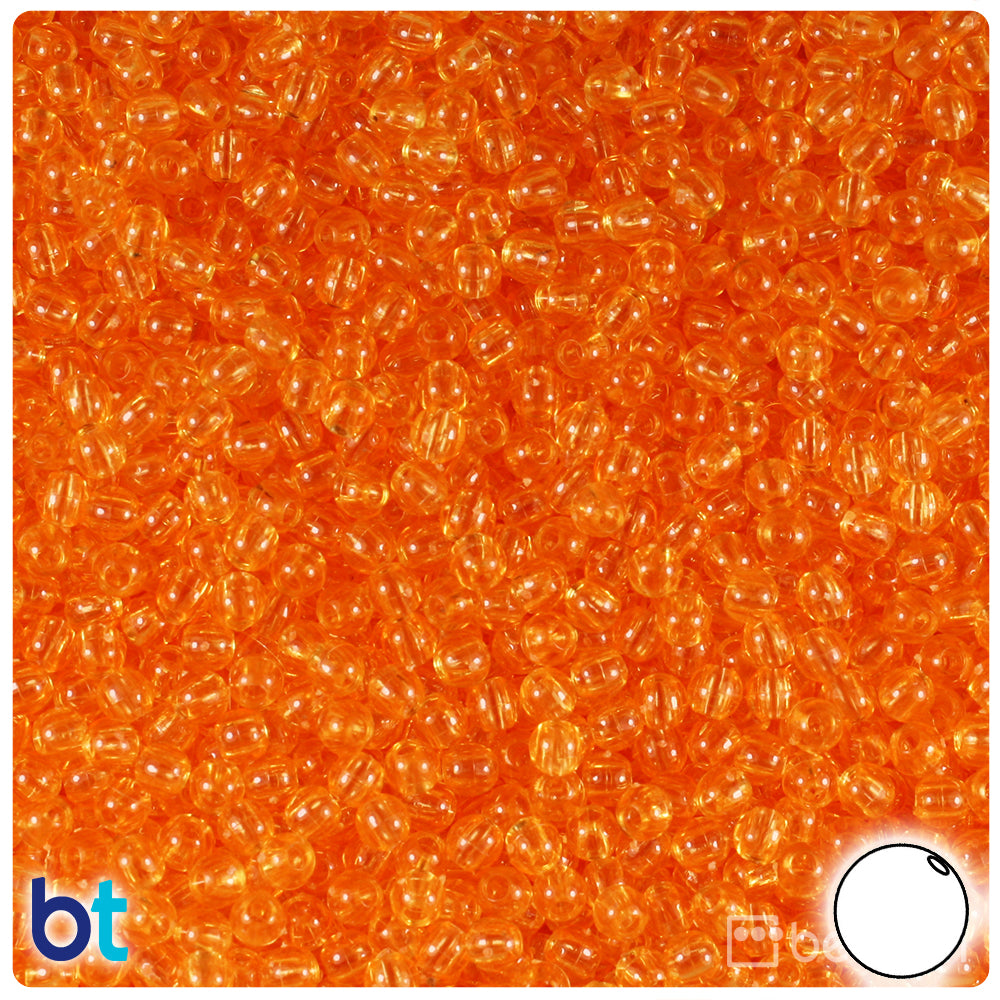 Orange Transparent 4mm Round Plastic Beads (1000pcs)