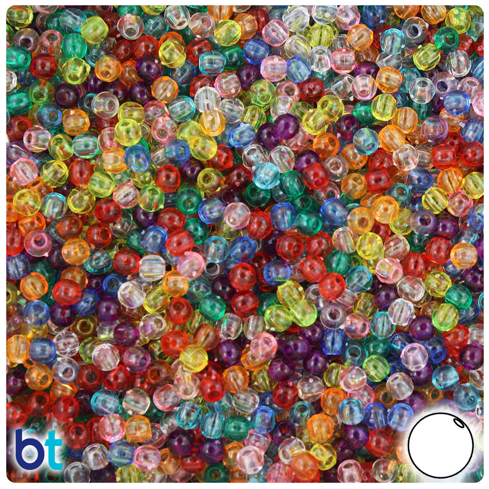 Transparent Mix 4mm Round Plastic Beads (1000pcs)