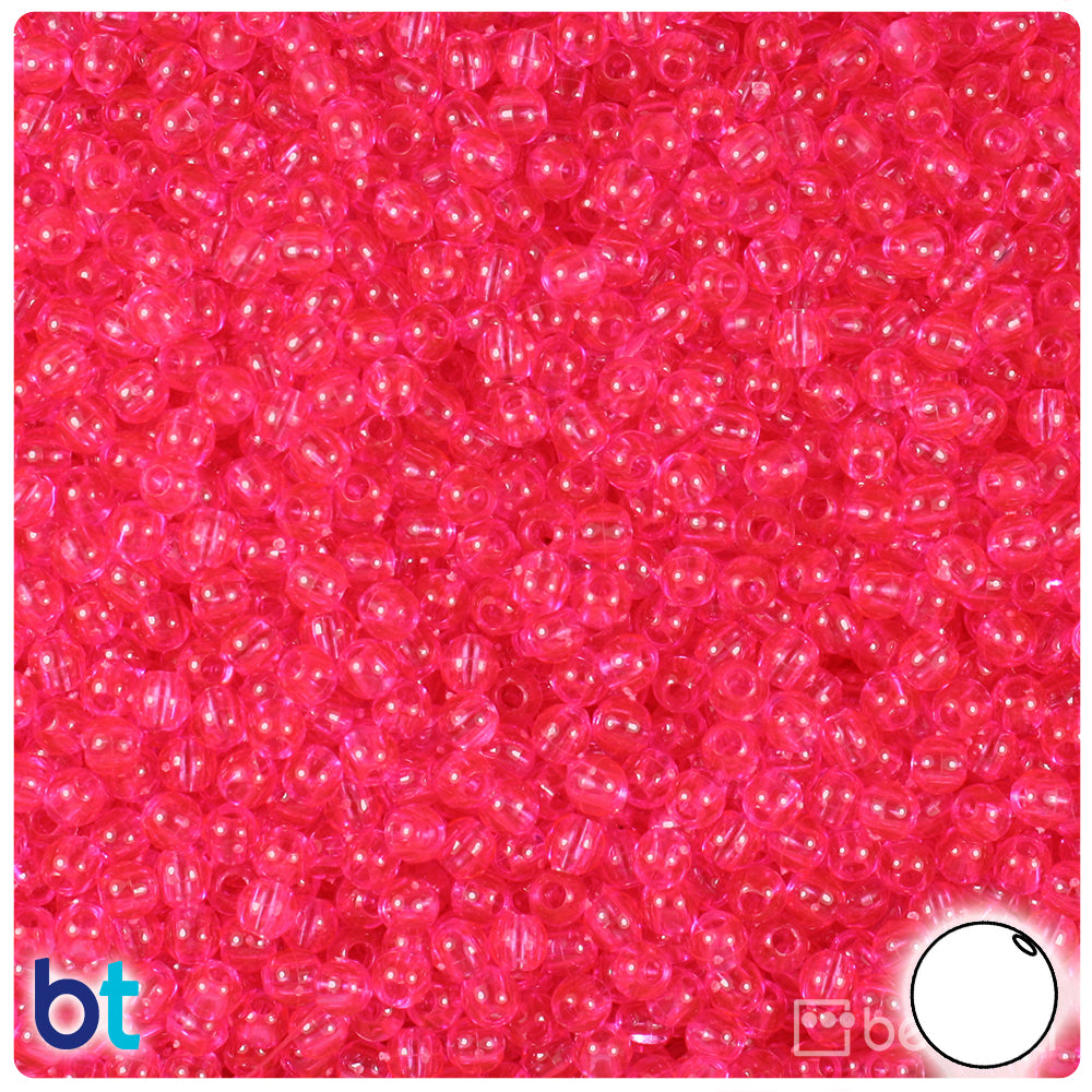 Hot Pink Transparent 4mm Round Plastic Beads (1000pcs)