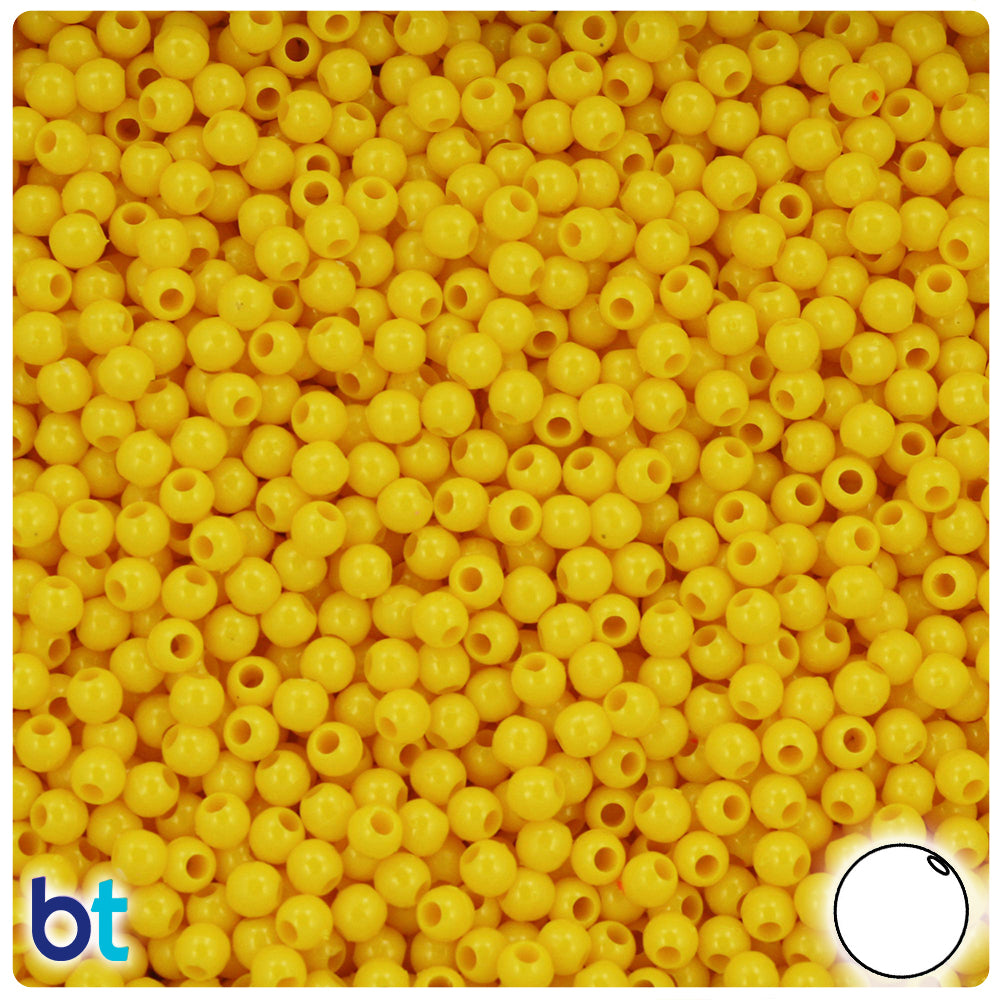 Bright Yellow Opaque 4mm Round Plastic Beads (1000pcs)