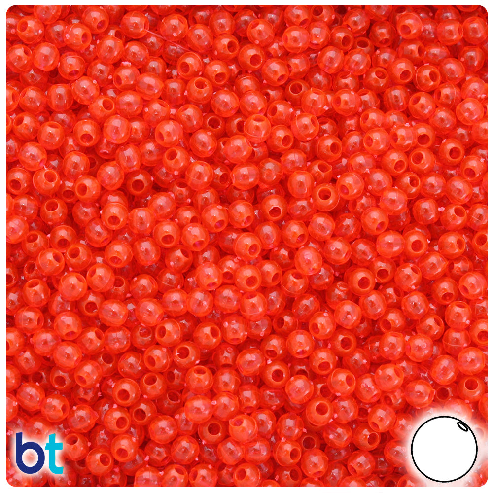 Fire Red Transparent 4mm Round Plastic Beads (1000pcs)