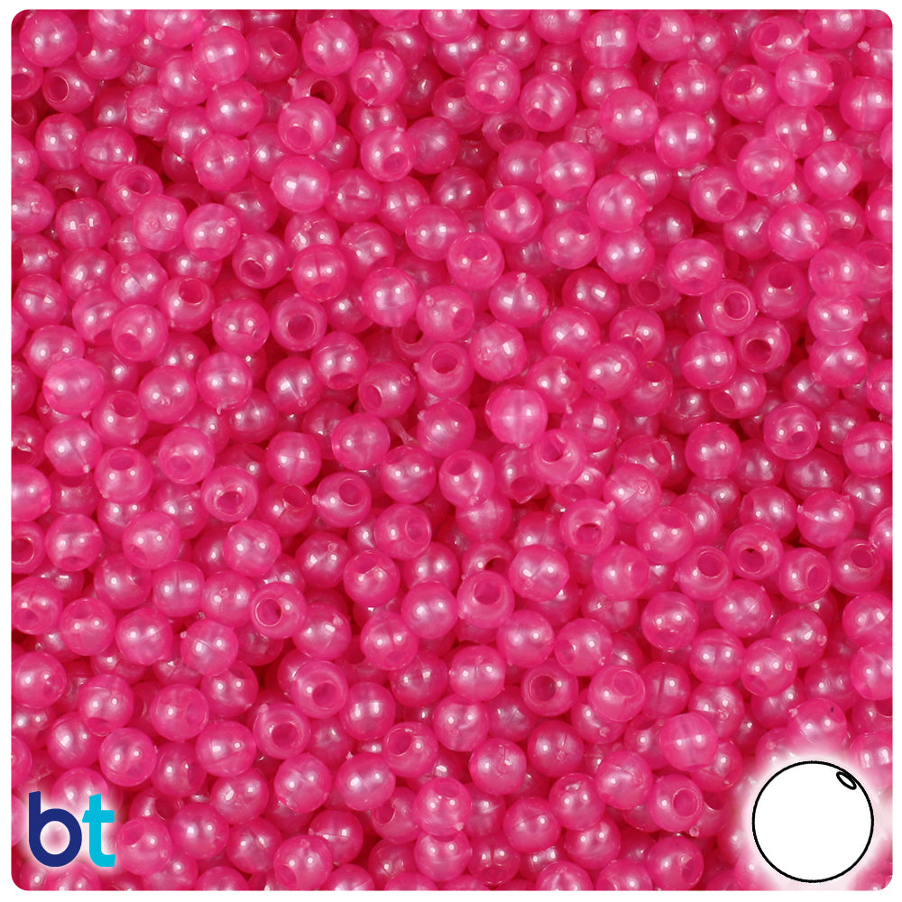 Hot Pink Pearl 4mm Round Plastic Beads (1000pcs)