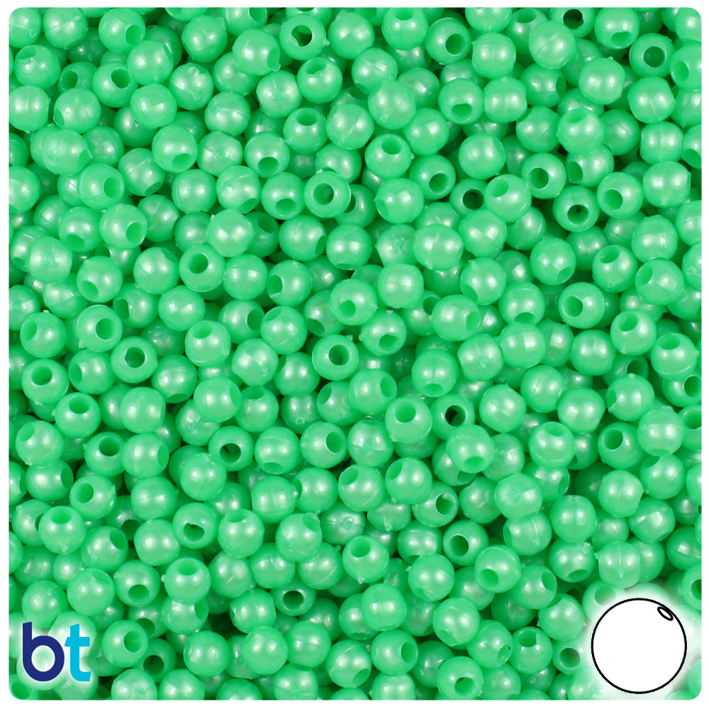 Bright Green Pearl 4mm Round Plastic Beads (1000pcs)