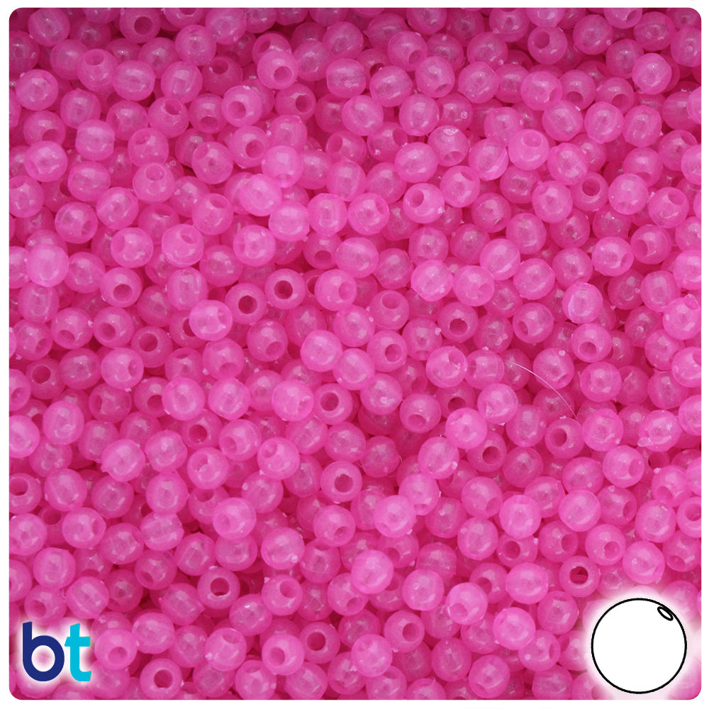 Pink Glow 4mm Round Plastic Beads (1000pcs)
