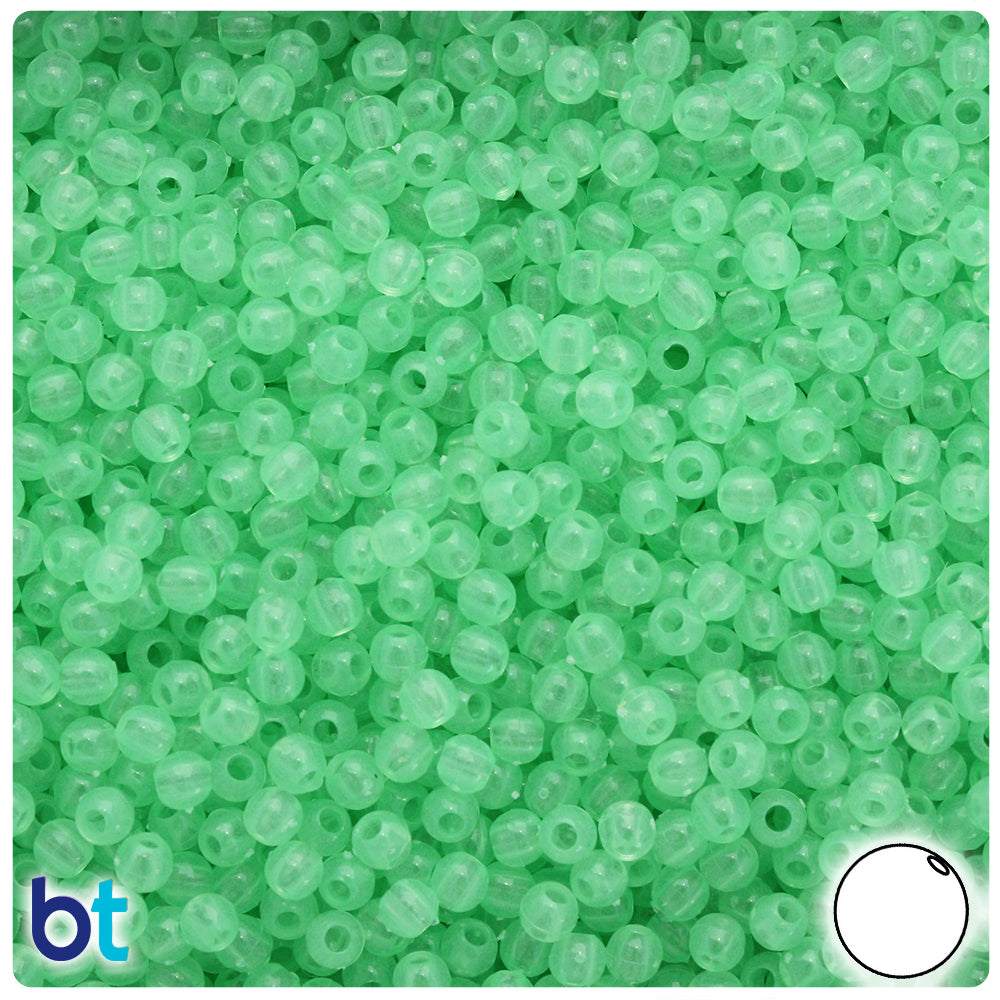 Green Glow 4mm Round Plastic Beads (1000pcs)