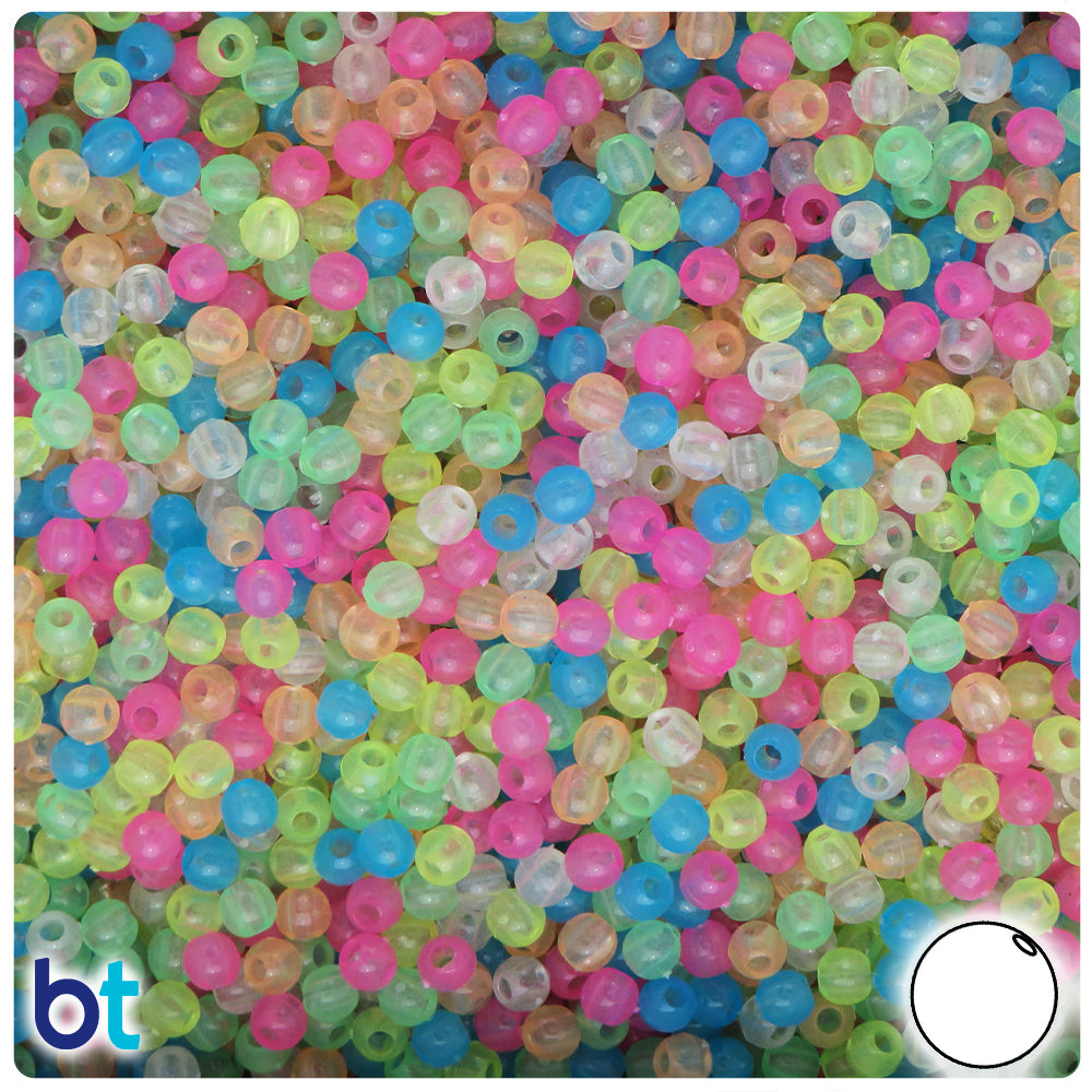 Glow Mix 4mm Round Plastic Beads (1000pcs)