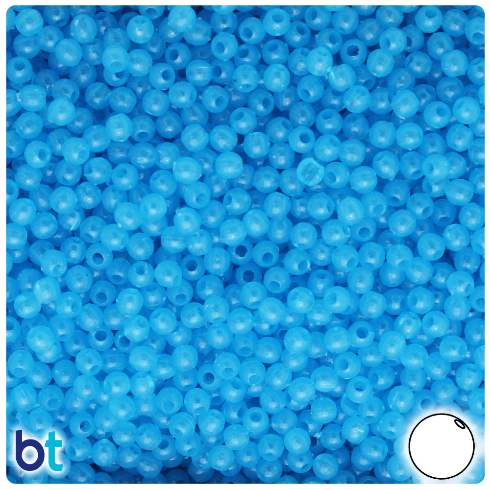 Blue Glow 4mm Round Plastic Beads (1000pcs)