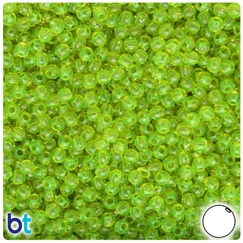 Lime Roe Gold Sparkle 4mm Round Plastic Beads (1000pcs)