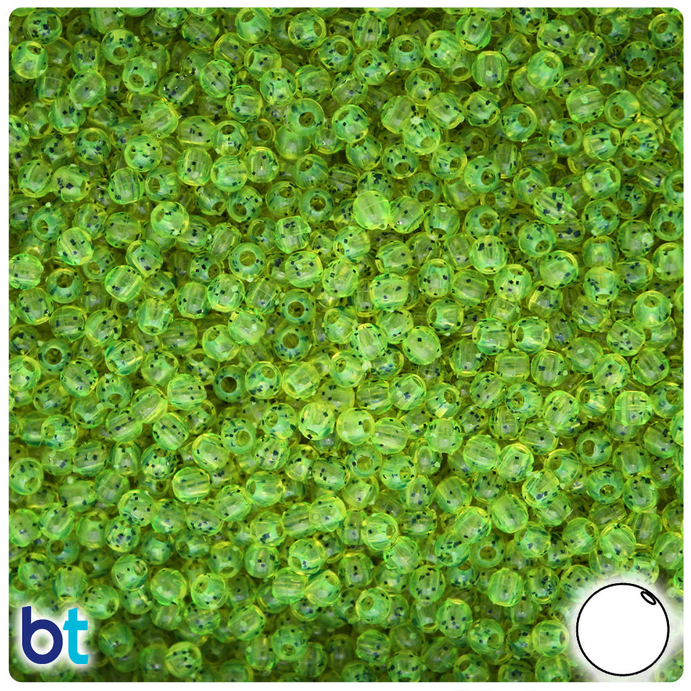 Lime Roe Black Sparkle 4mm Round Plastic Beads (1000pcs)