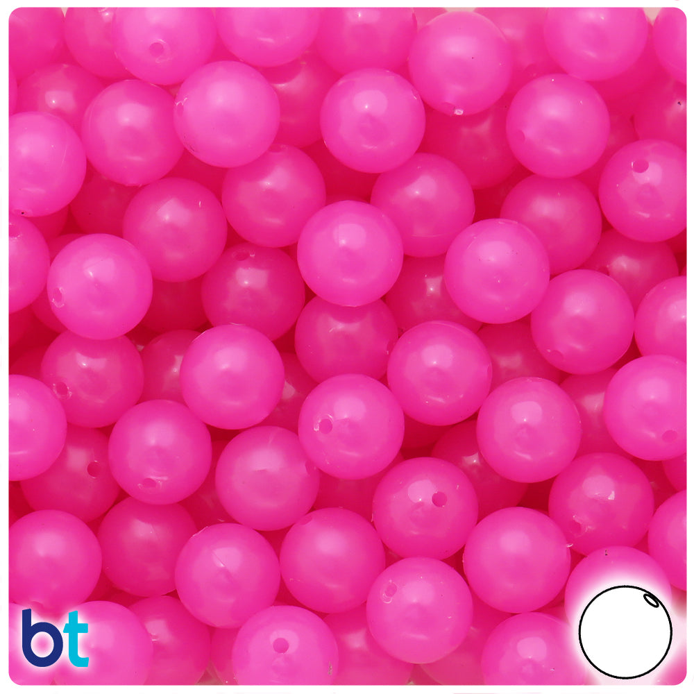 Pink Glow 12mm Round Plastic Beads (60pcs)