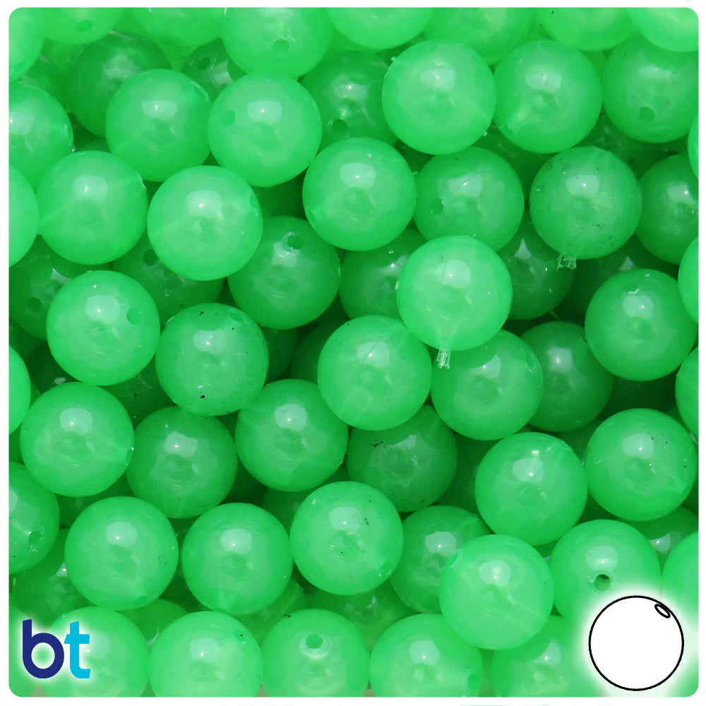 Green Glow 12mm Round Plastic Beads (60pcs)