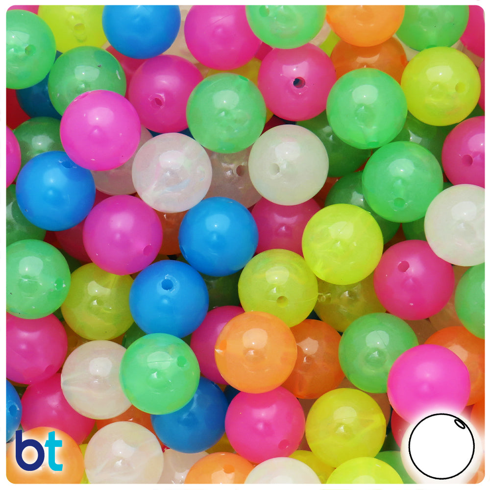 Glow Mix 12mm Round Plastic Beads (60pcs)
