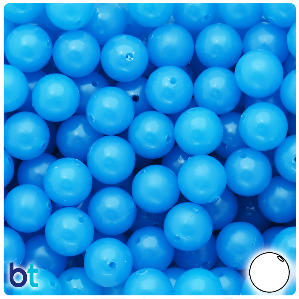 Blue Glow 12mm Round Plastic Beads (60pcs)