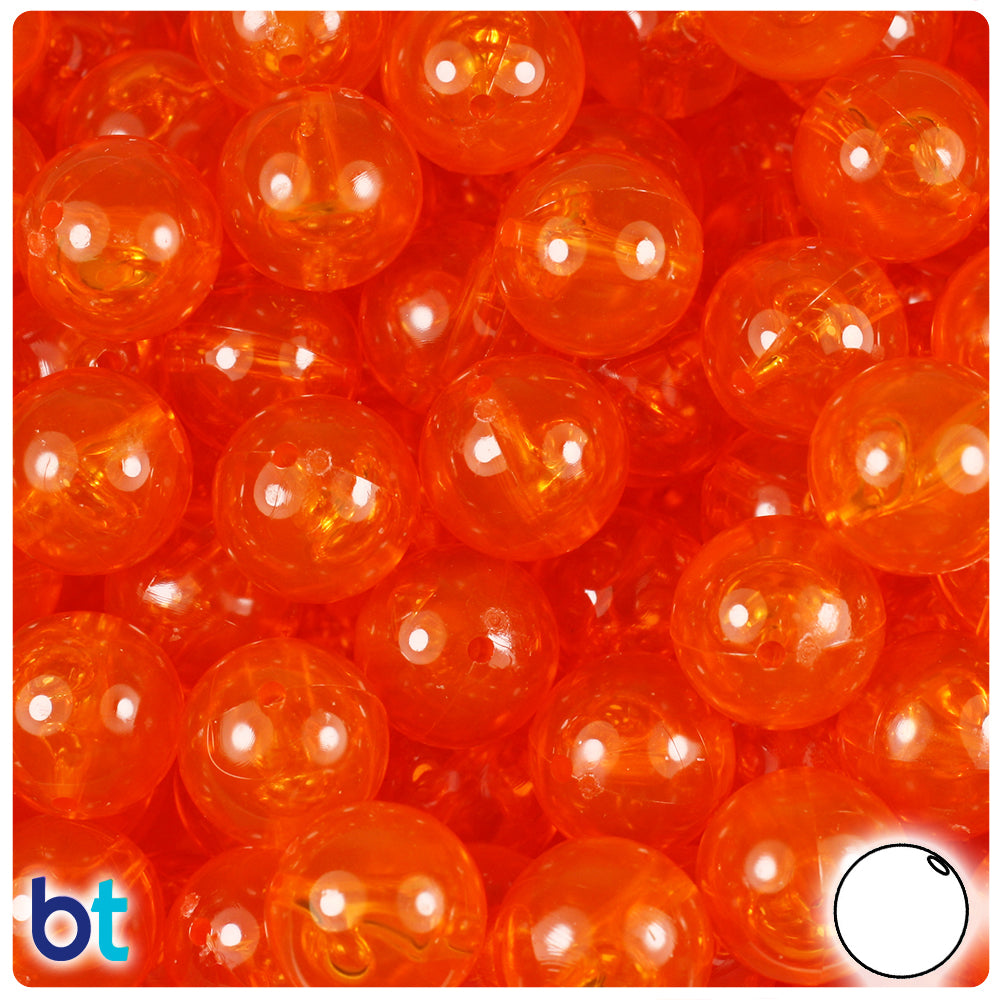 Orange Transparent 14mm Round Plastic Beads (36pcs)