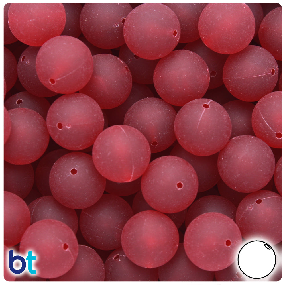 Dark Ruby Frosted 14mm Round Plastic Beads (36pcs)