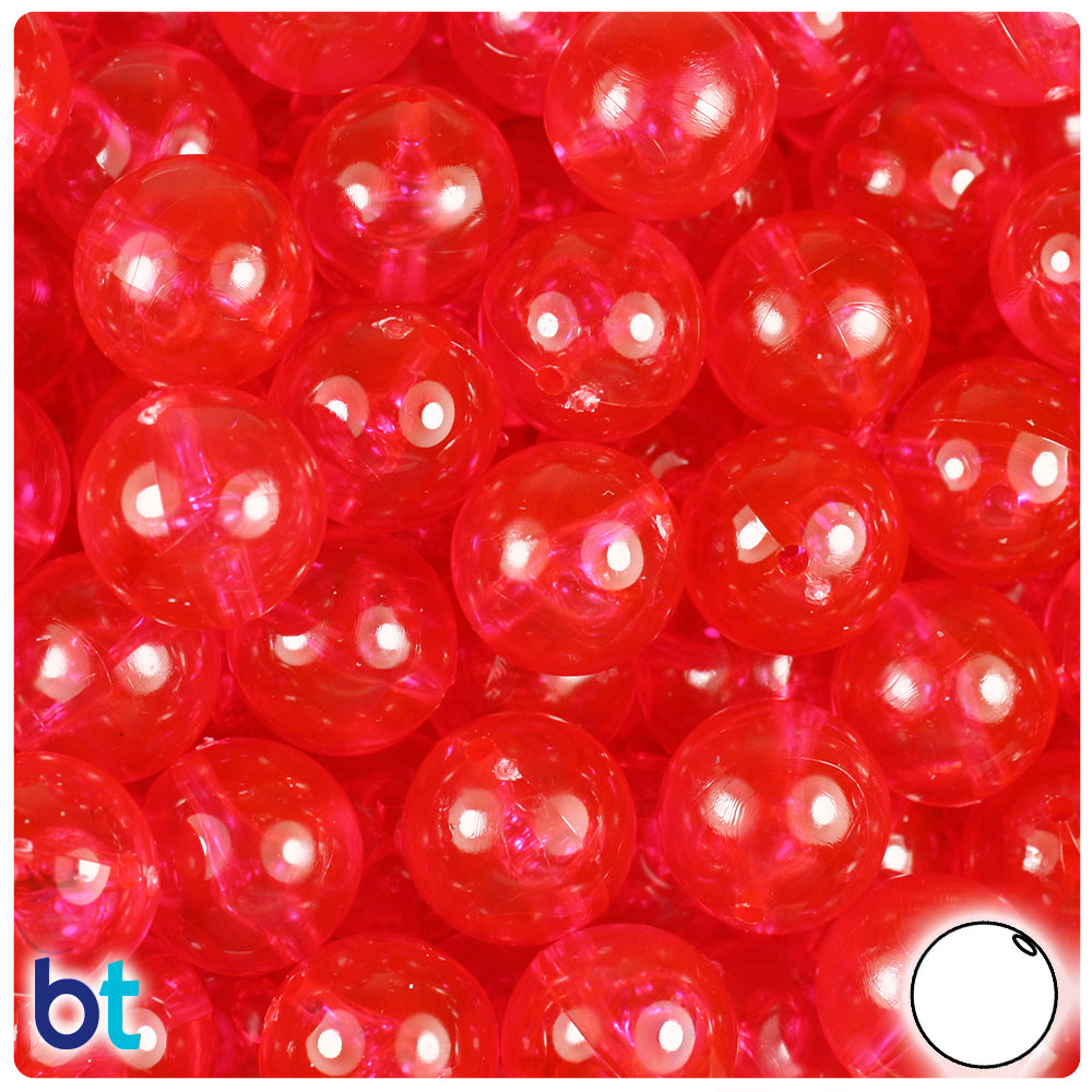 Hot Pink Transparent 14mm Round Plastic Beads (36pcs)