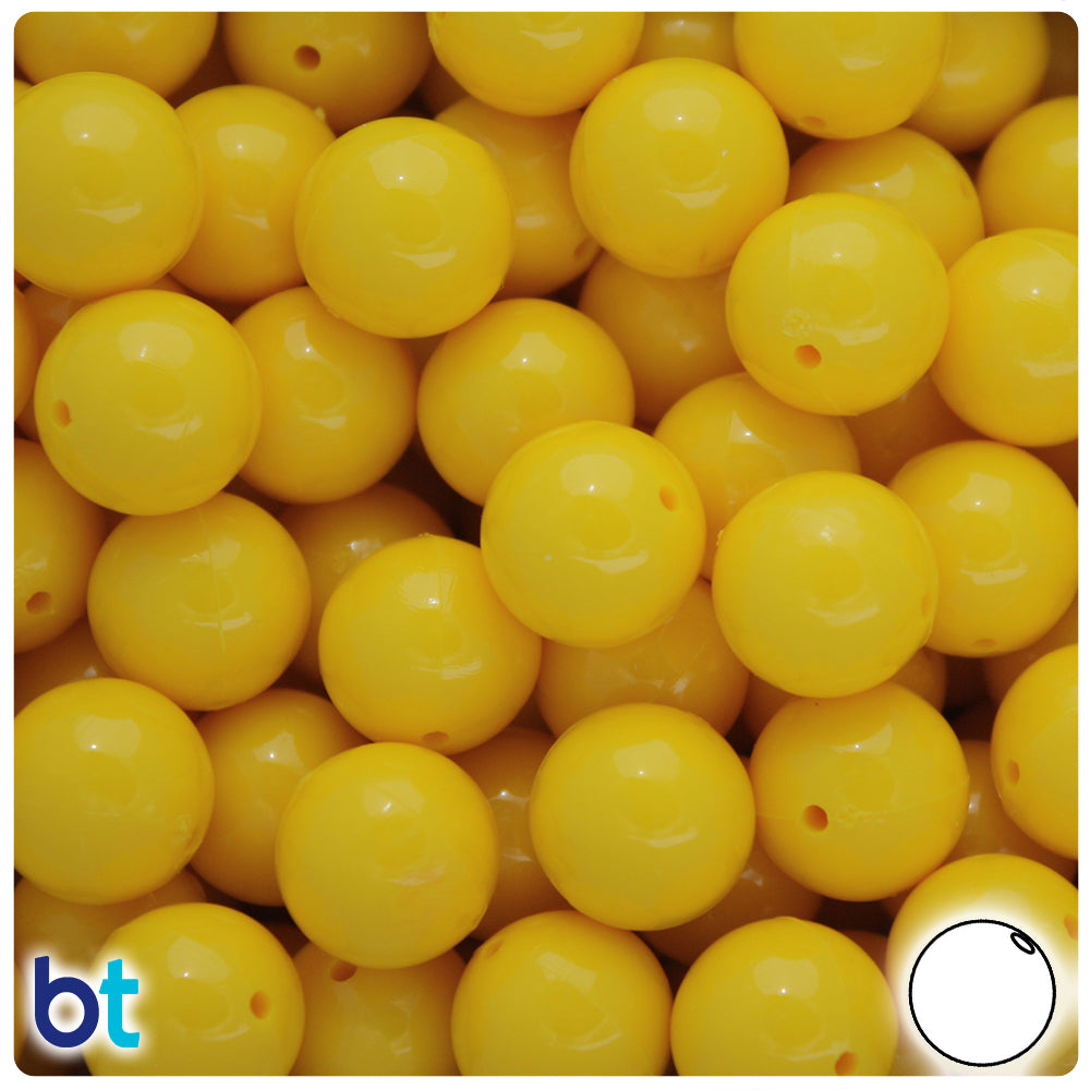 Bright Yellow Opaque 14mm Round Plastic Beads (36pcs)