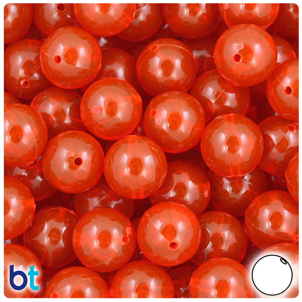 Fire Red Transparent 14mm Round Plastic Beads (36pcs)