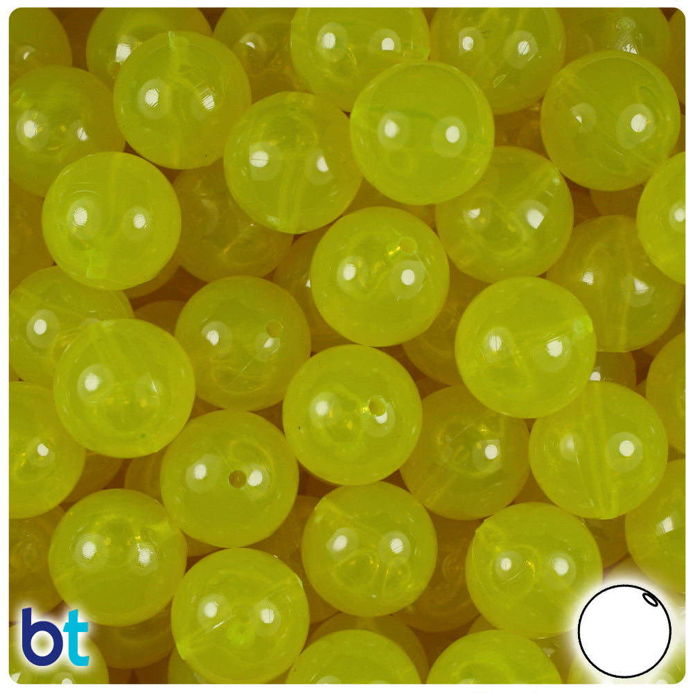 Lure Yellow Transparent 14mm Round Plastic Beads (36pcs)