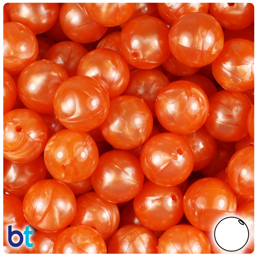 Orange Pearl 14mm Round Plastic Beads (36pcs)