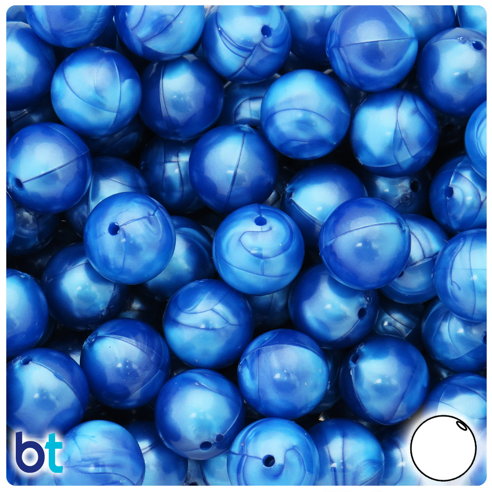 Dark Blue Pearl 14mm Round Plastic Beads (36pcs)