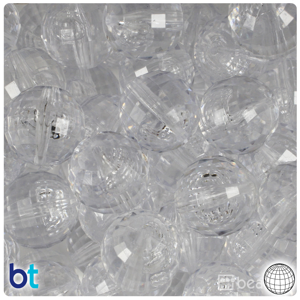 Crystal Transparent 18mm Faceted Globe Plastic Beads (12pcs)