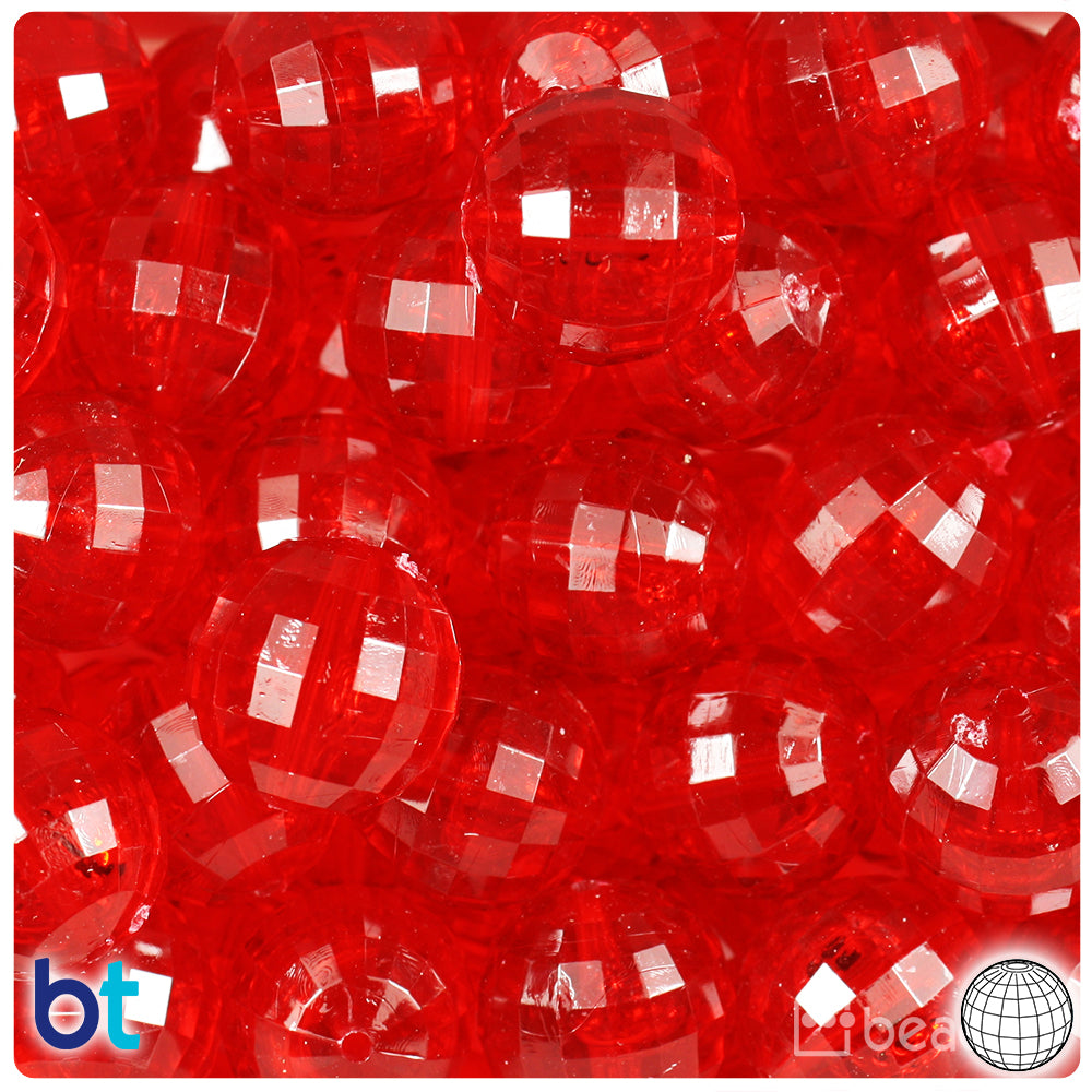 Ruby Transparent 18mm Faceted Globe Plastic Beads (12pcs)