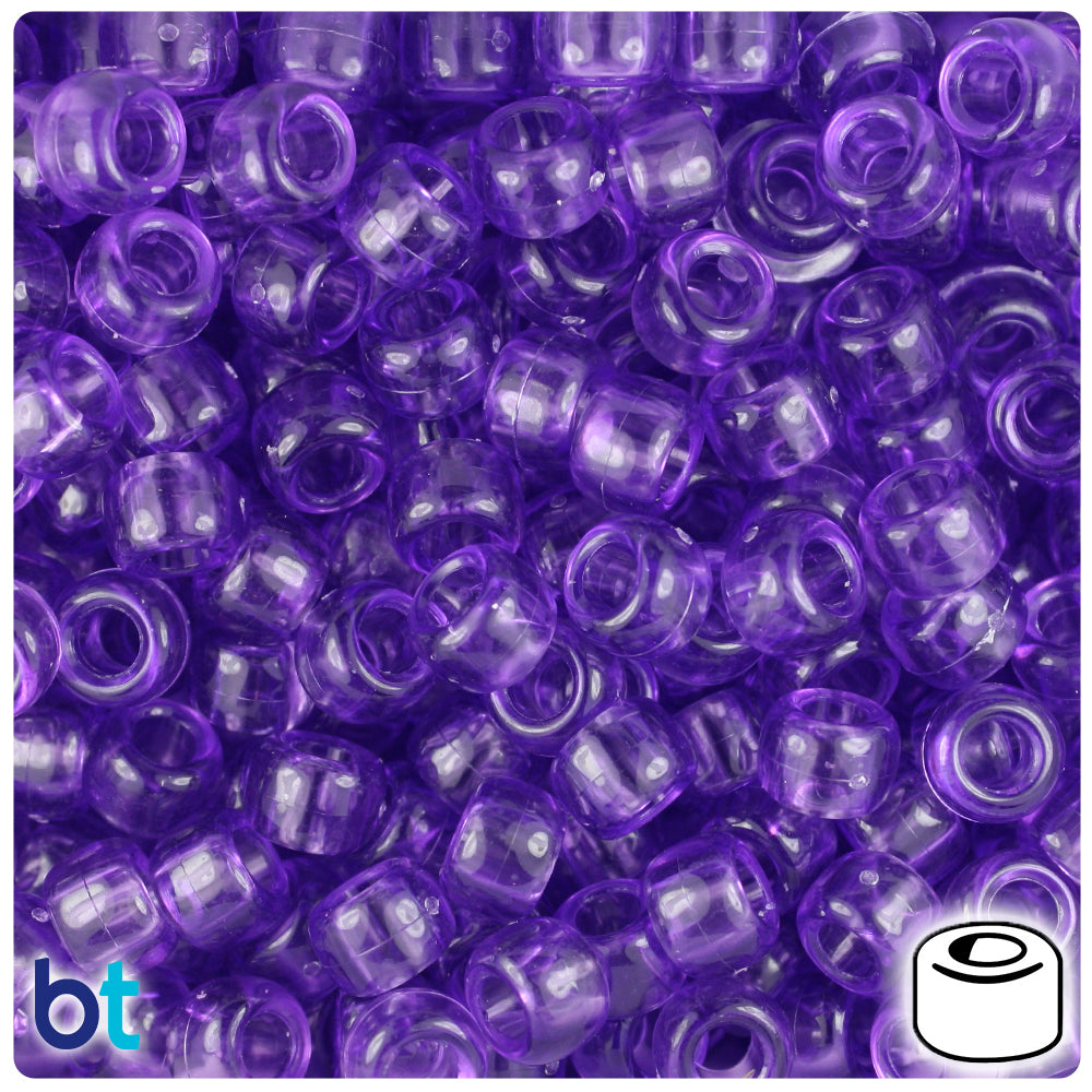 Amethyst Transparent 9mm Barrel Pony Beads (100pcs)