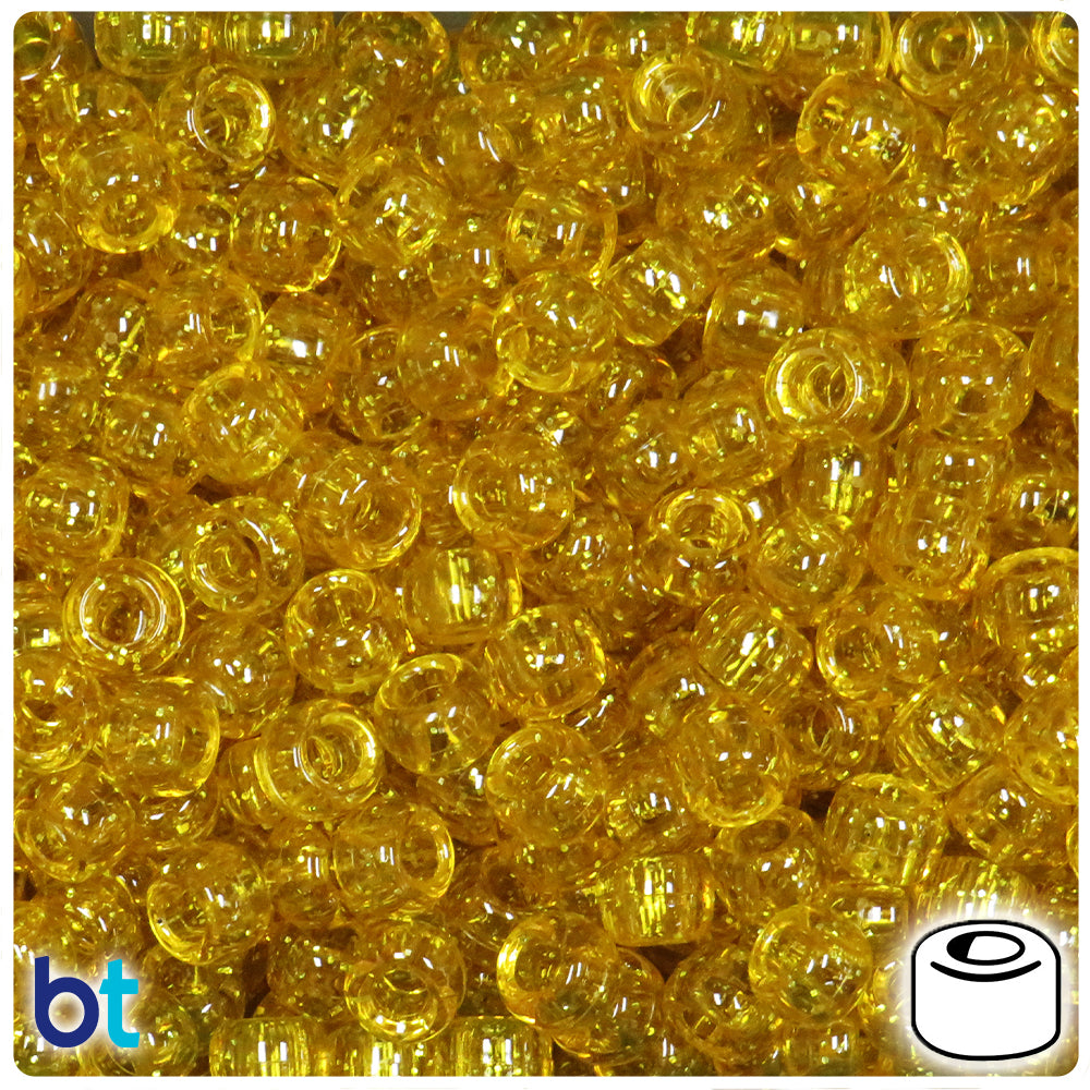Dark Yellow Sparkle 9mm Barrel Pony Beads (100pcs)