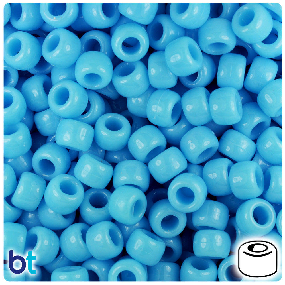 Baby Blue Opaque 9mm Barrel Pony Beads (500pcs)