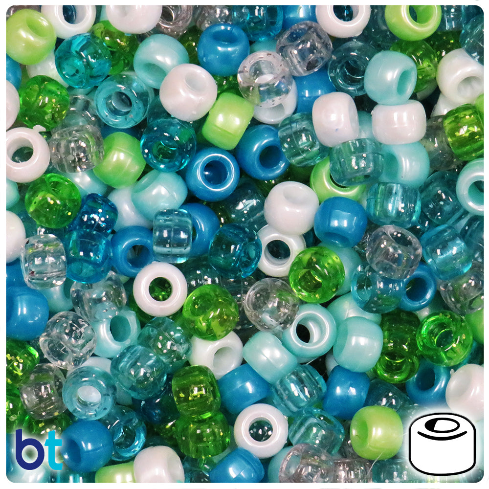 Marine Multi 9mm Barrel Pony Beads (100pcs)