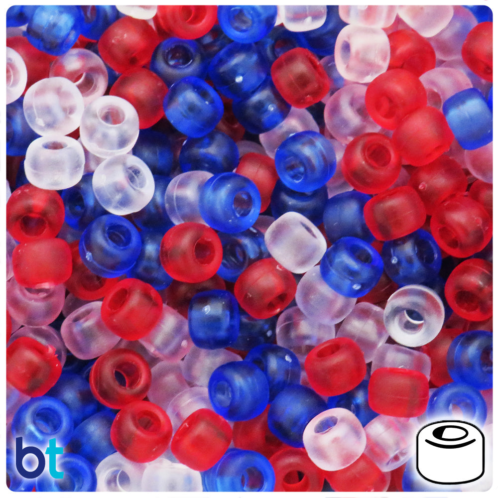 Patriotic Frosted Mix 9mm Barrel Pony Beads (100pcs)