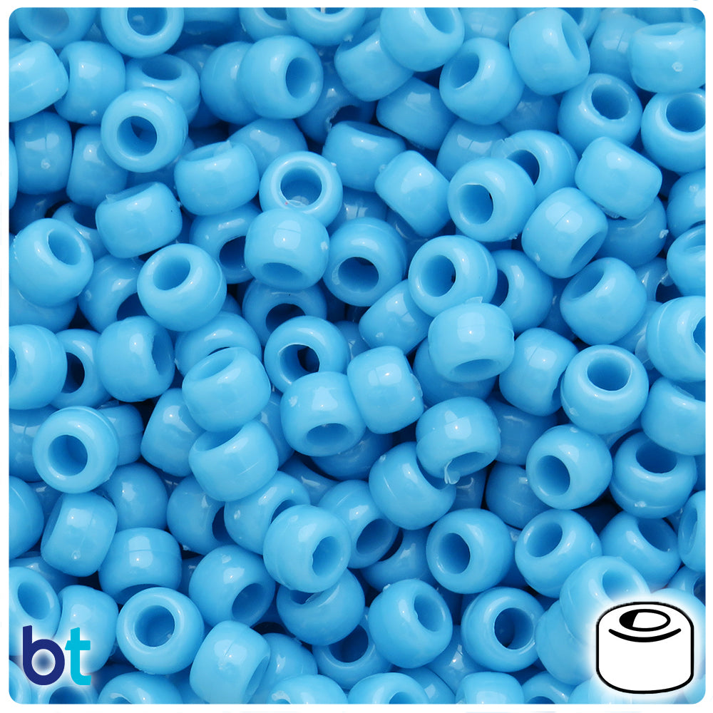 Our Lady's Blue Opaque 9mm Barrel Pony Beads (100pcs)