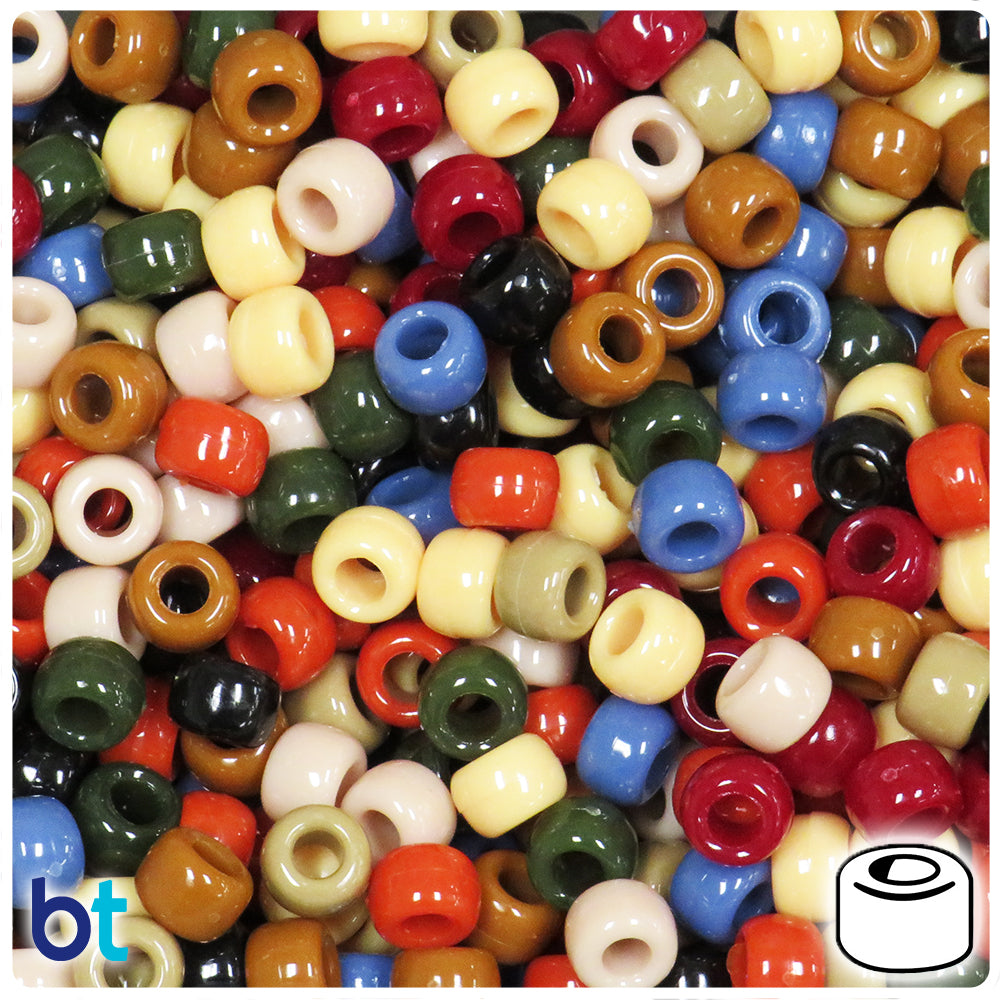 Americana Opaque Mix 9mm Barrel Pony Beads (100pcs)