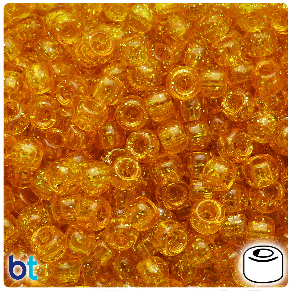 Sun Gold Sparkle 9mm Barrel Pony Beads (100pcs)