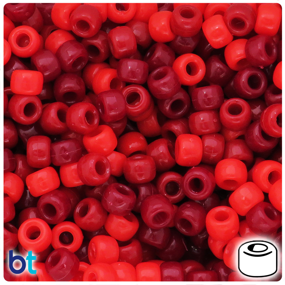 Red Ombre Opaque Mix 9mm Barrel Pony Beads (100pcs)