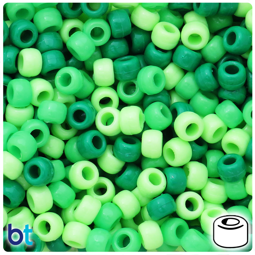 Green Ombre Opaque Mix 9mm Barrel Pony Beads (100pcs)