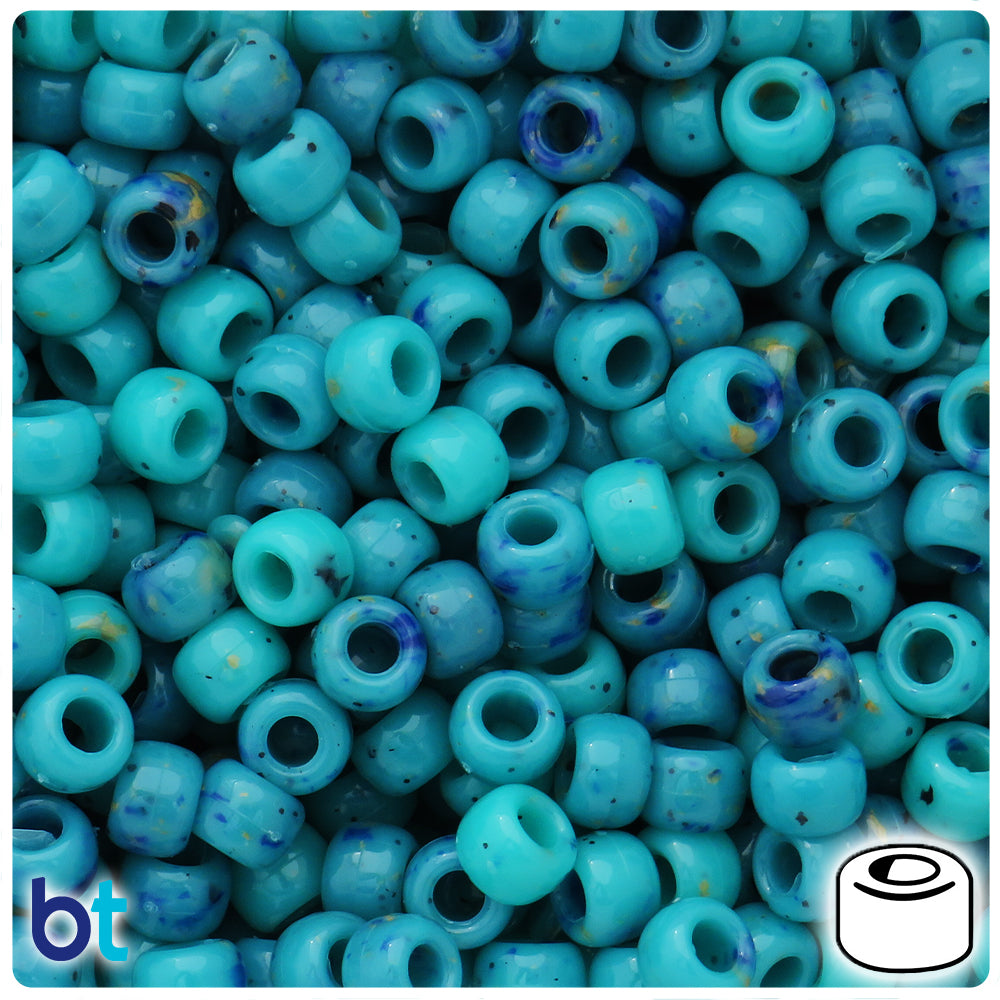 Green Turquoise Marbled 9mm Barrel Pony Beads (100pcs)