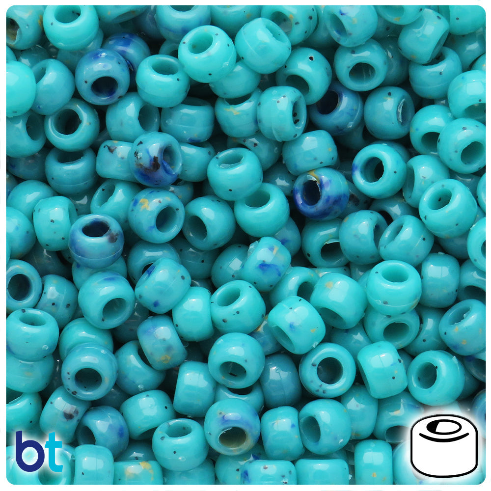 Green Turquoise Marbled 9mm Barrel Pony Beads (100pcs)