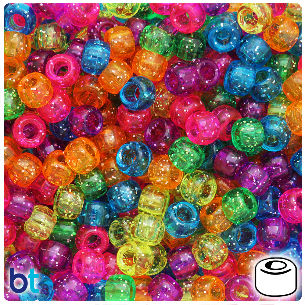 Jelly Mix Sparkle 9mm Barrel Pony Beads (500pcs)