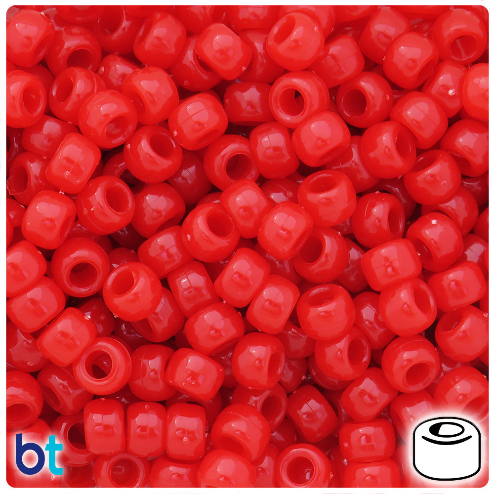 Tomato Red Opaque 9mm Barrel Pony Beads (100pcs)