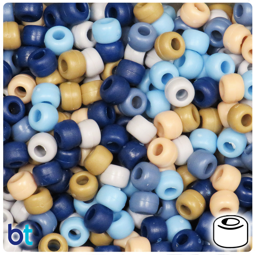 Blue Camouflage Matte Mix 9mm Barrel Pony Beads (500pcs)