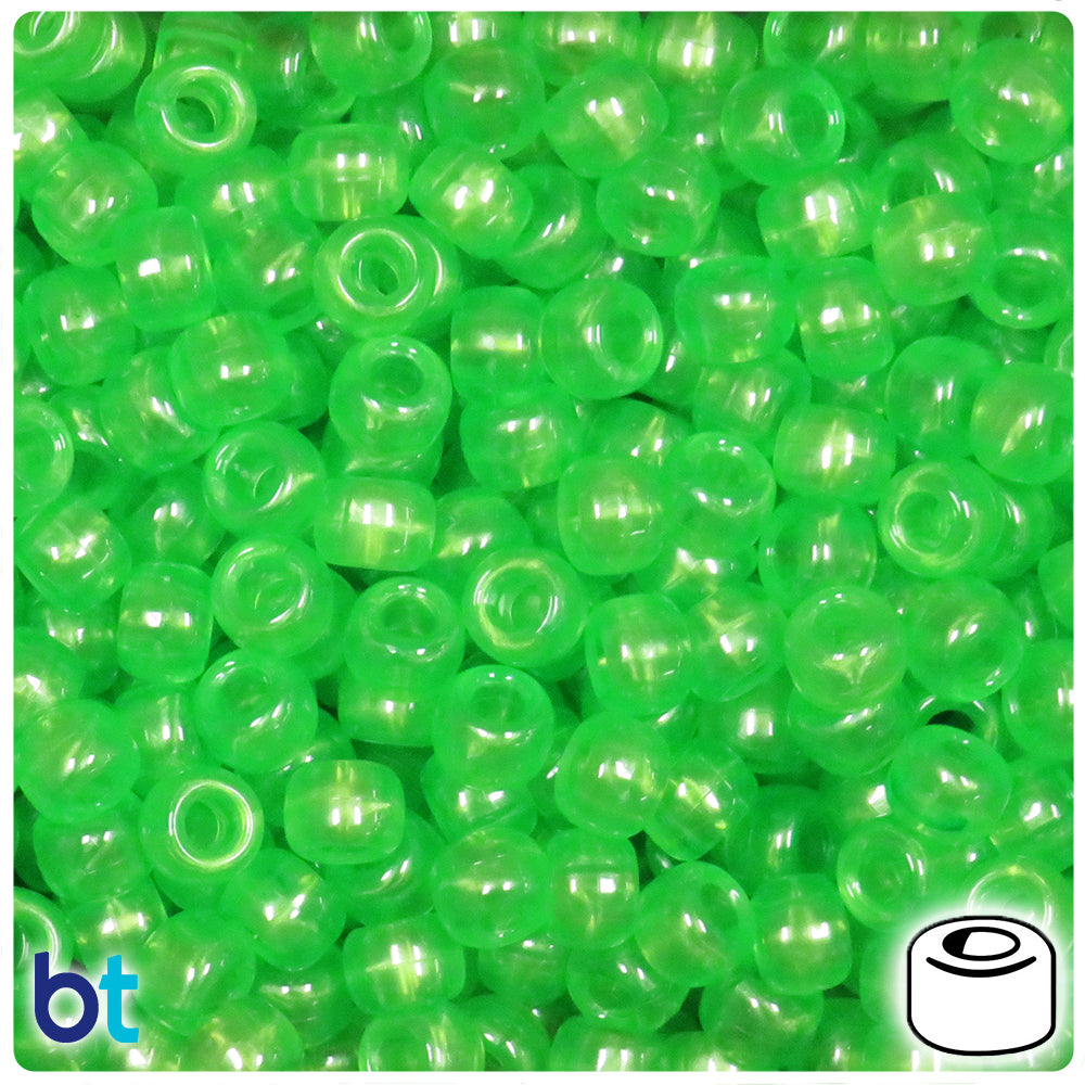 Green Adrenaline Translucent 9mm Barrel Pony Beads (100pcs)