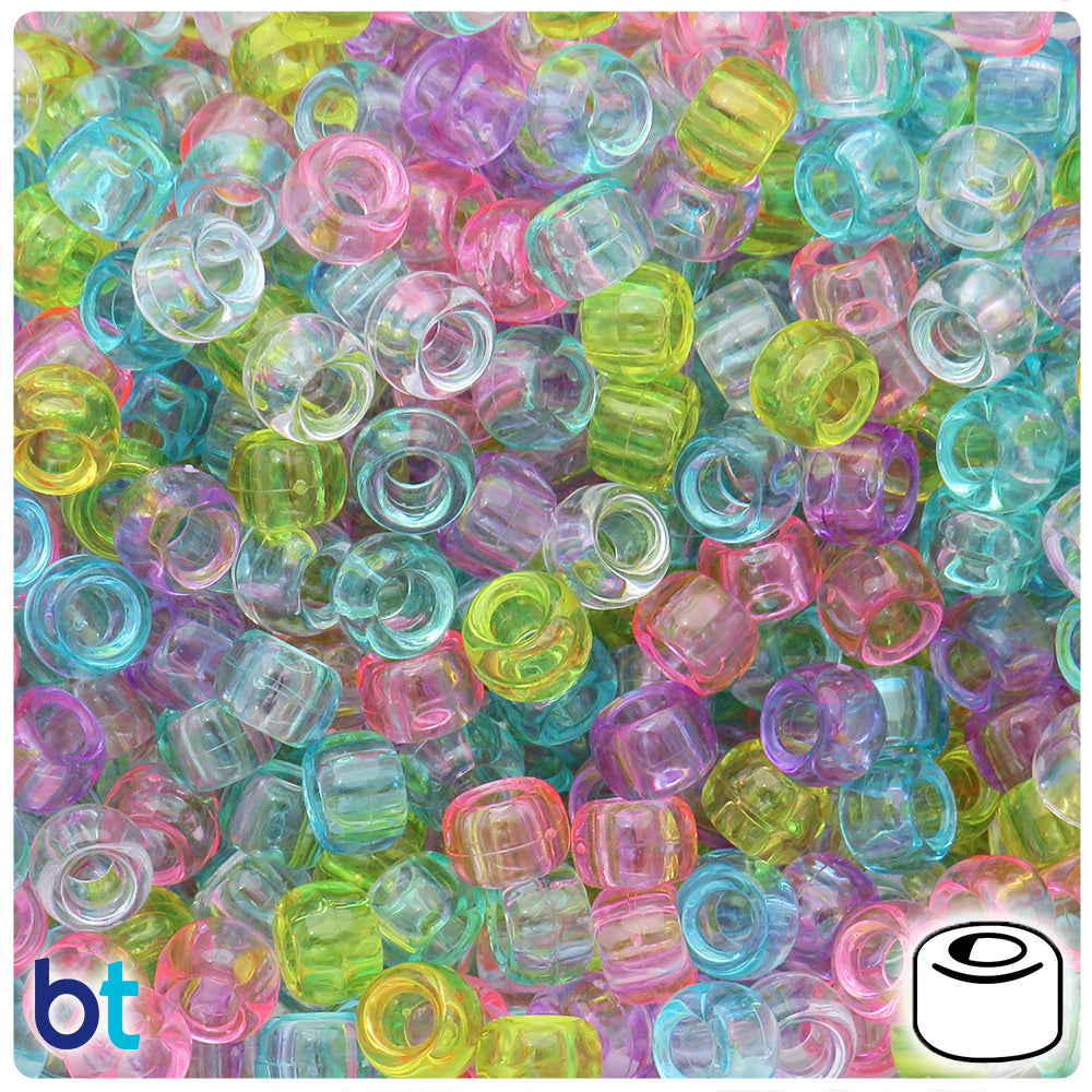Pastel Transparent Mix 9mm Barrel Pony Beads (100pcs)